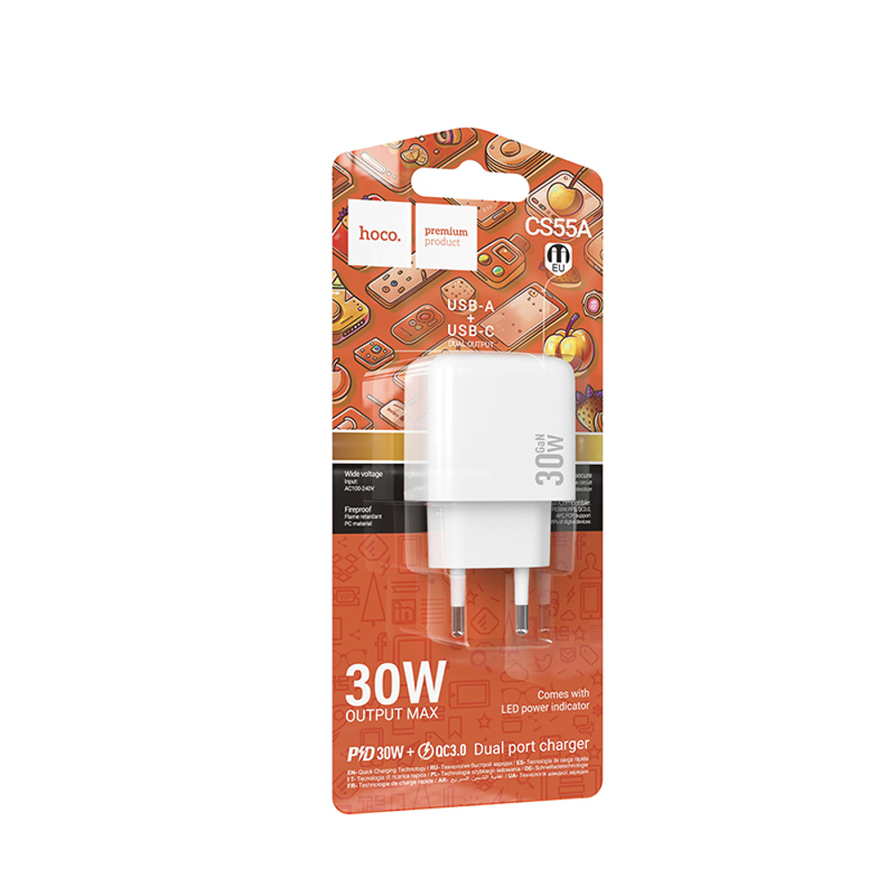 hoco. Зарядное устройство модель CS55A, USB+C 30W, цвет: белый - #2