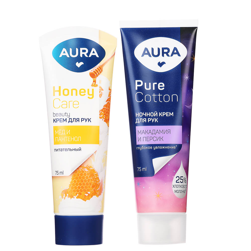 Подарочный набор женский AURA Pure Cotton: Крем для рук Питательный, 75мл+Крем для рук Ночной, 75мл - #2