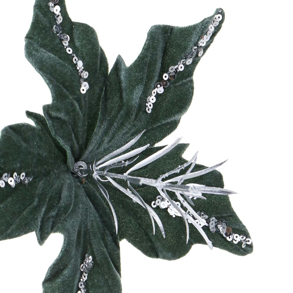 СНОУ БУМ Пуансетия 15 см на прищепке (5 лепестков), глиттер, металл, полиэстер, 26-604 - #2