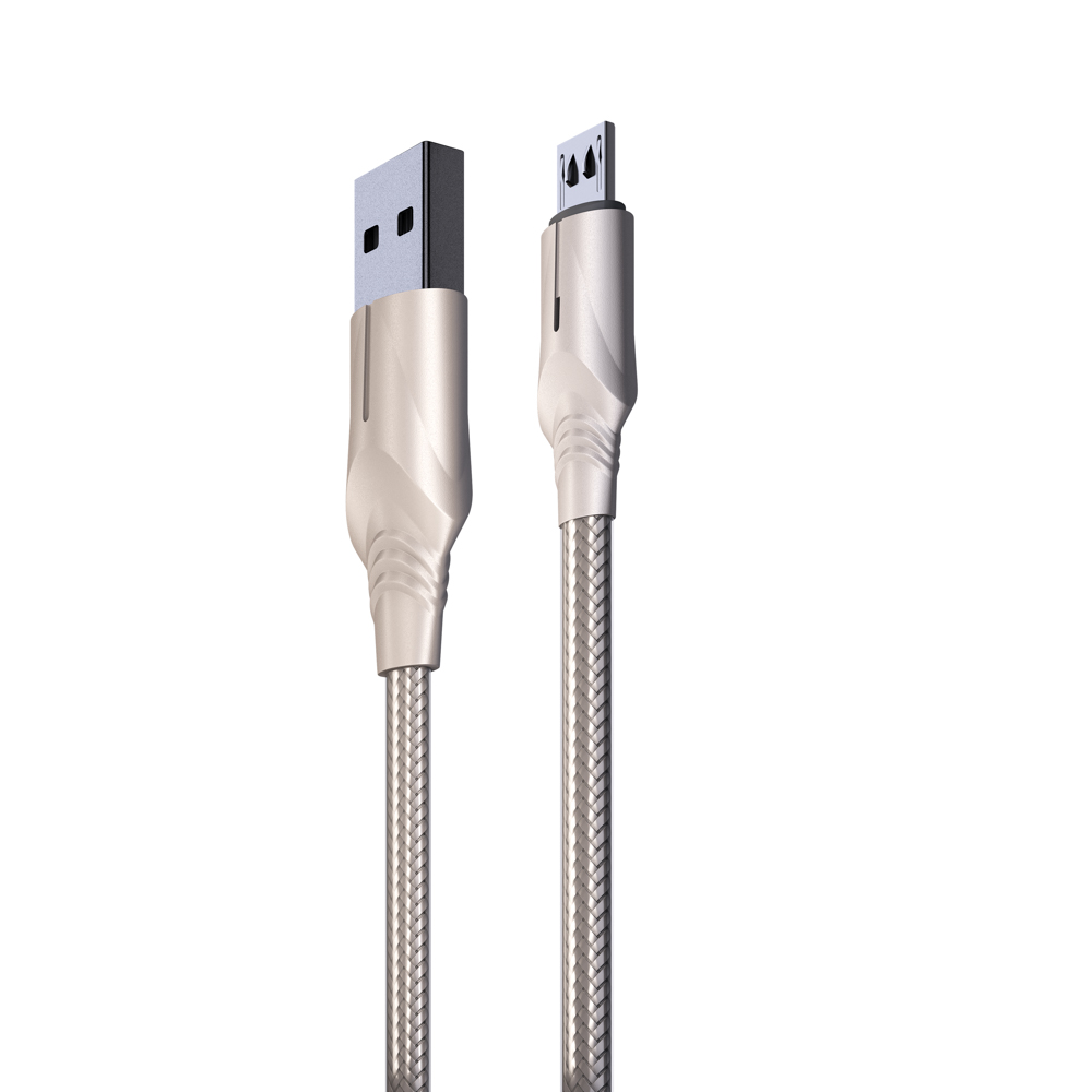 BY Кабель для зарядки Серебро Micro USB, 1м, Быстрая зарядка QC3.0, штекер металл, серебристый - #3