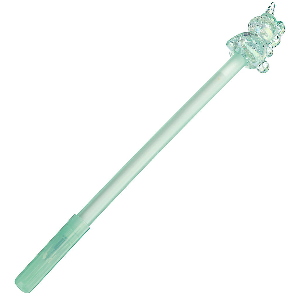Ручка гелевая синяя, с акрил.наконечником в форме единорога/котика, пластик, 17,5-19см, 3 цв.корпуса - #11