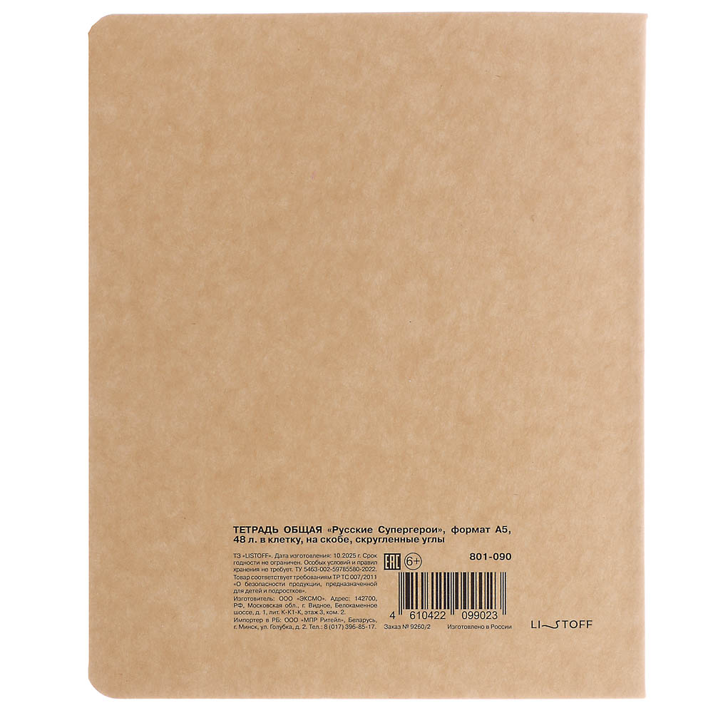 Тетрадь общая Русские Супергерои, формат А5, 48л. в клетку, на скобе, скругленные углы, в ассортим. - #15
