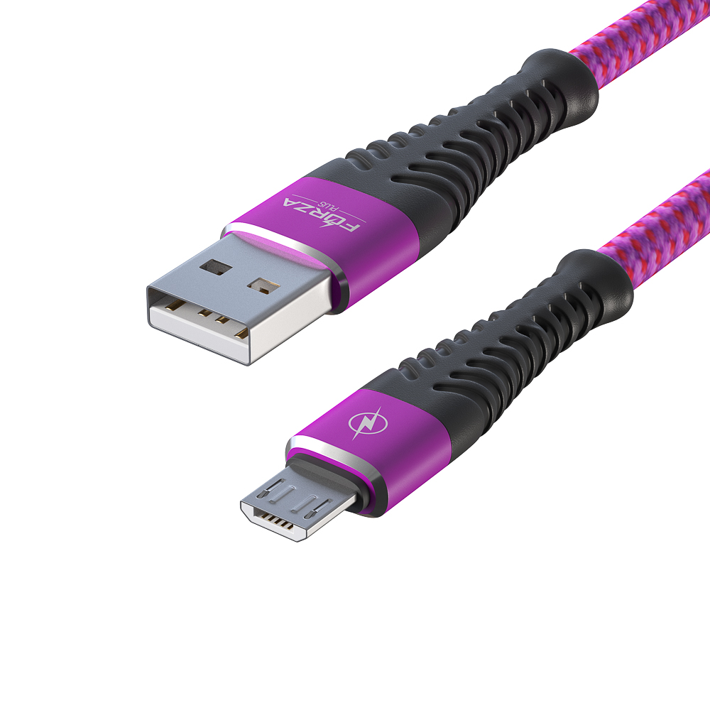 FORZA Кабель для зарядки Венеция Micro USB, 1м, 2А, тканевая оплётка, 3 цвета, пакет - #4