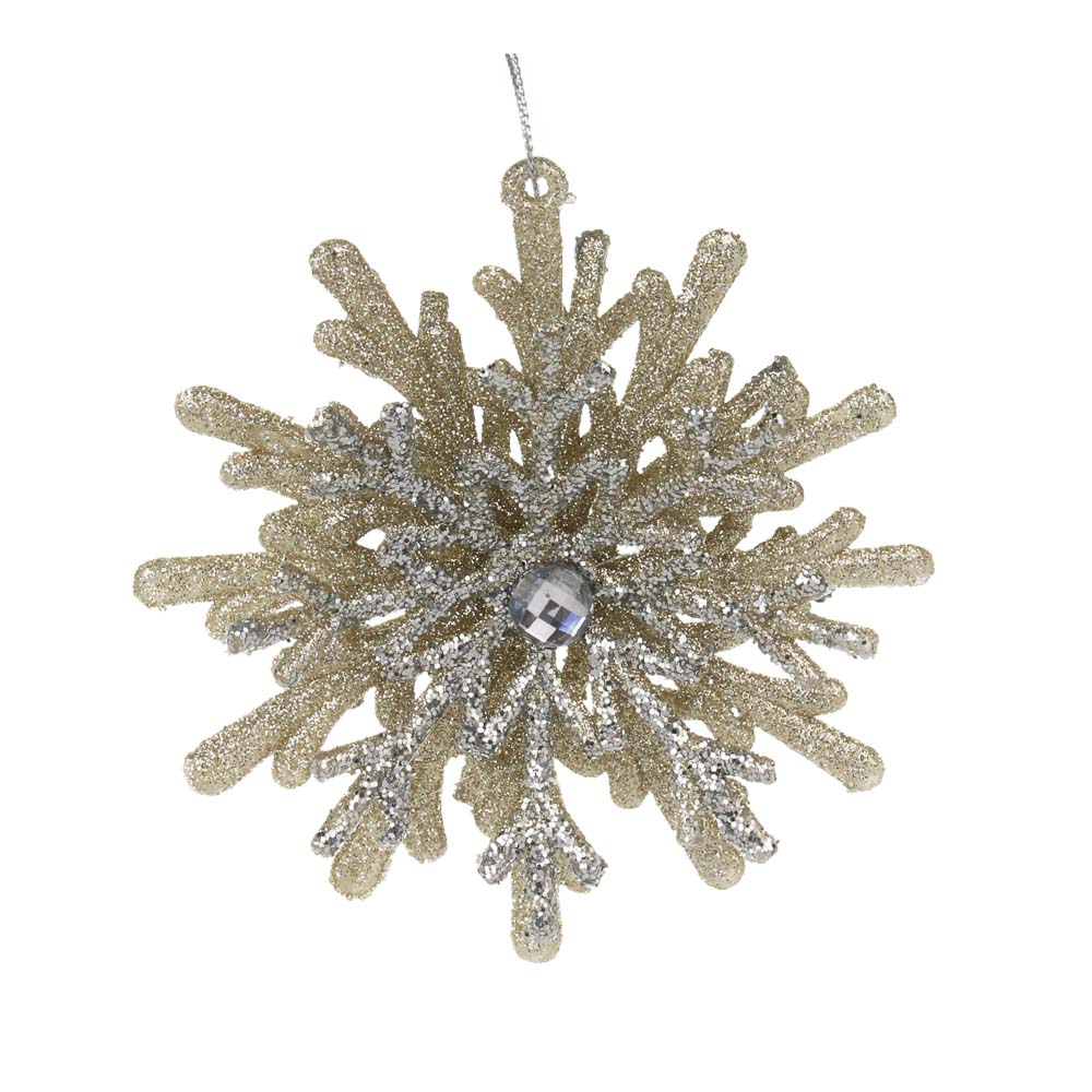 СНОУ БУМ Подвеска декоративная "Снежинка" 12 см, пластик, глиттер, золото - #1