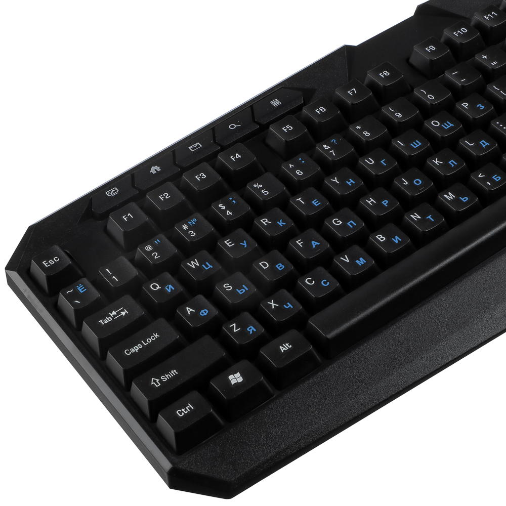 BY Клавиатура мембранная 114кл., Rainbow подсветка, синяя кириллица, кабель 165см, чёрный - #5