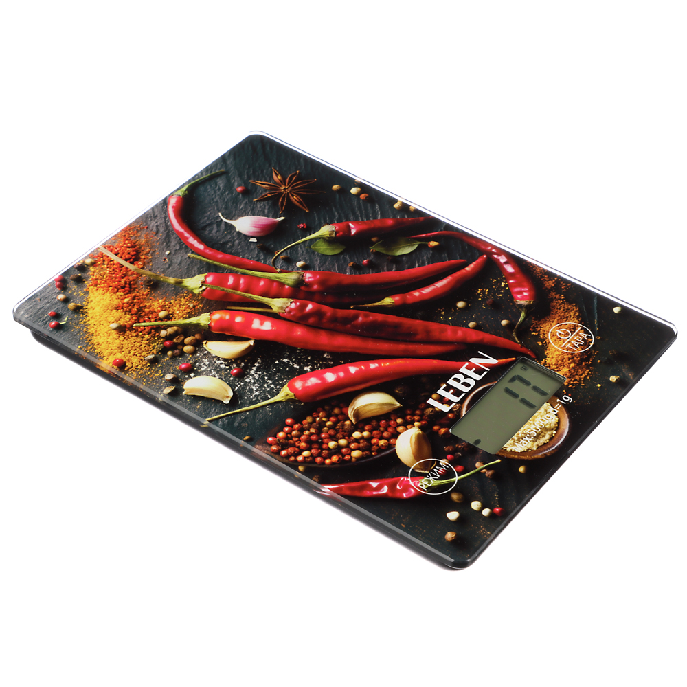 LEBEN Весы кухонные электронные, прямоуг., стекло с дизайном, макс.нагр. 5кг (точн.измер. 1гр) - #2
