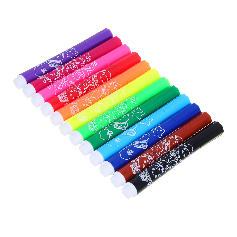 BY Русские Супергерои Фломастеры 12 цветов "Каваи", утолщенные, 10,4см., в пласт. боксе с ручкой - #4