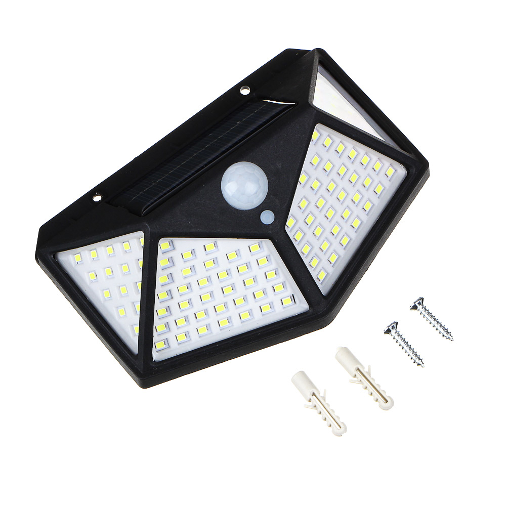 ЕРМАК Фонарь уличный настенный, на солнечной батарее, 100 LED, 1200мАч, 13,3x10x5см, пластик - #1