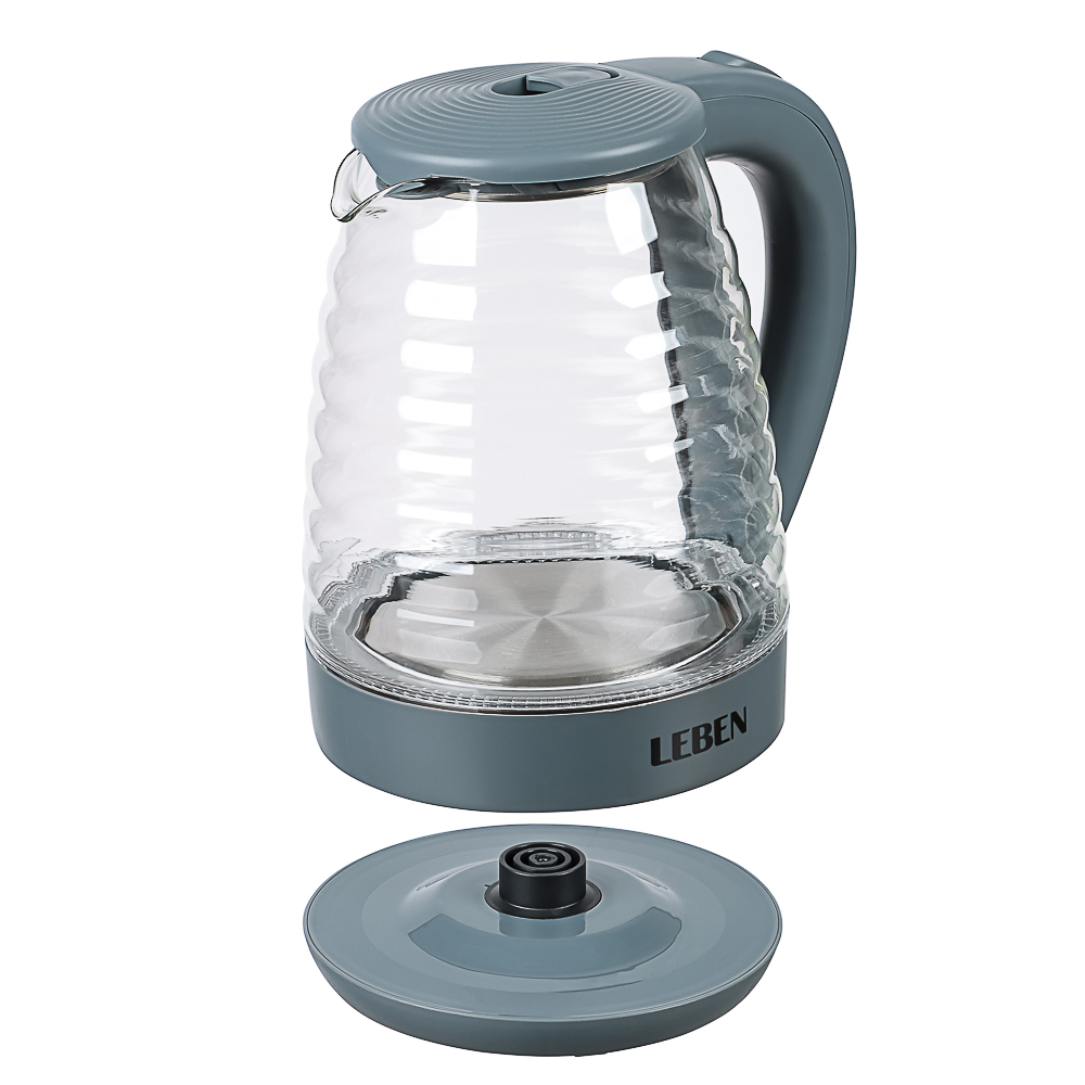 LEBEN Чайник электрический 1,8л стекло, серый, рифленое стекло - #2