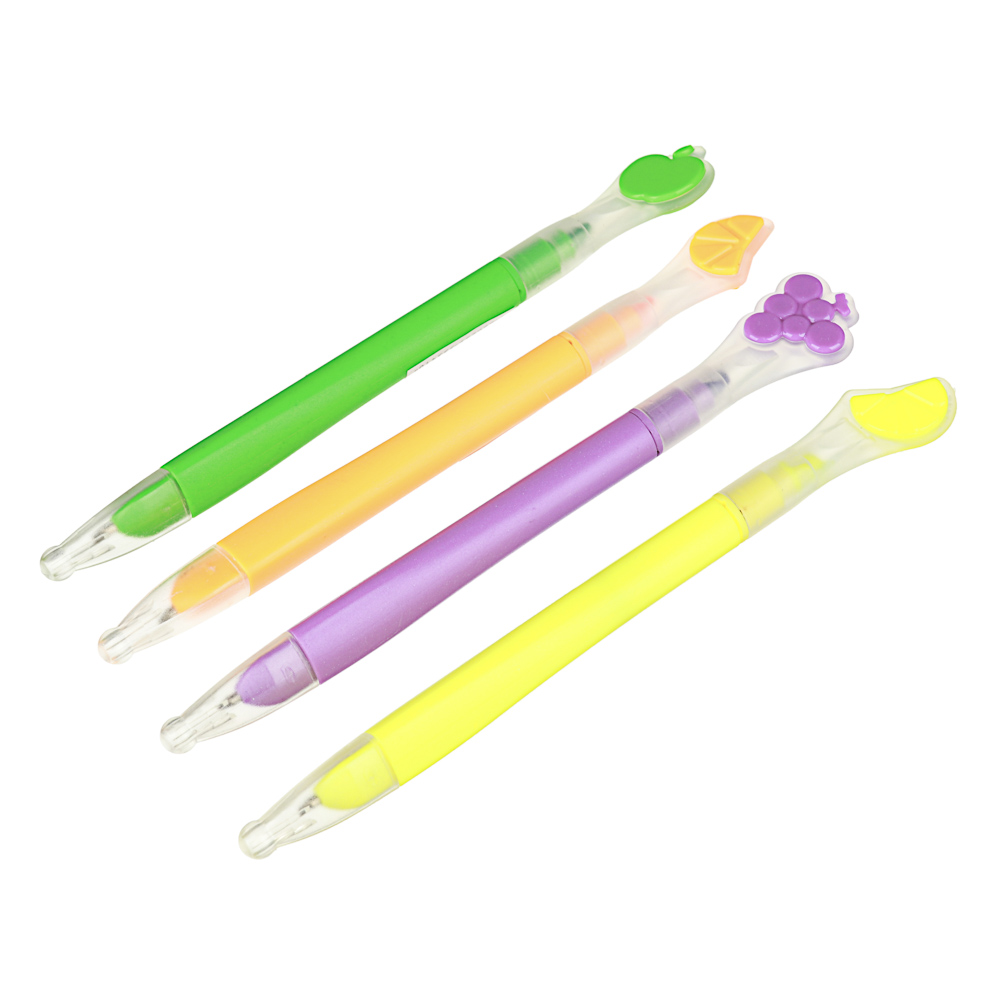 Ручка шариковая синяя с текстмаркером "Фрукты", 0,7мм, 15см, 4 цв. маркера - #1