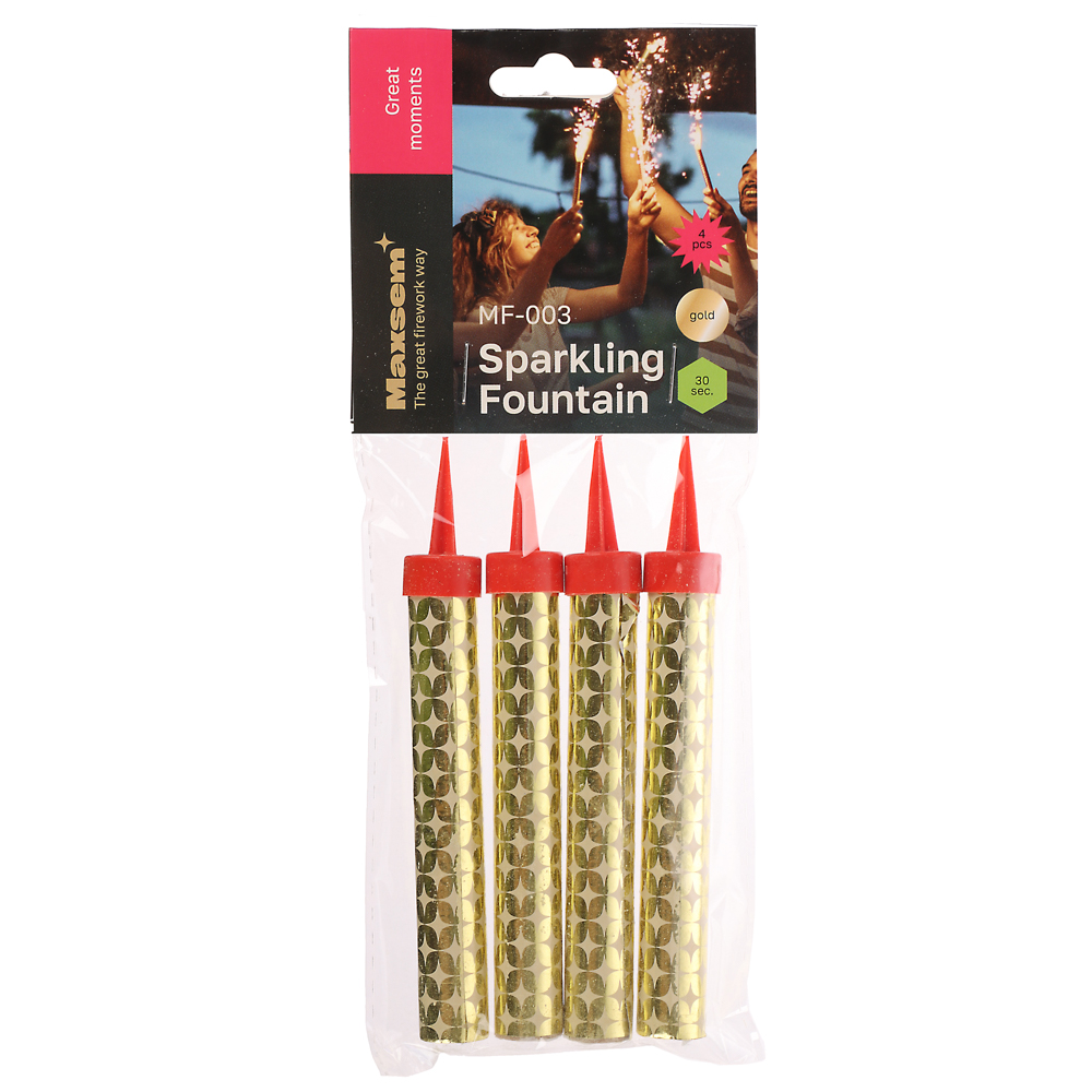 Фонтан свеча для торта, поток золотых искр 10-12,5см. 30сек. 4 шт, тм МАКСЭМ - #4