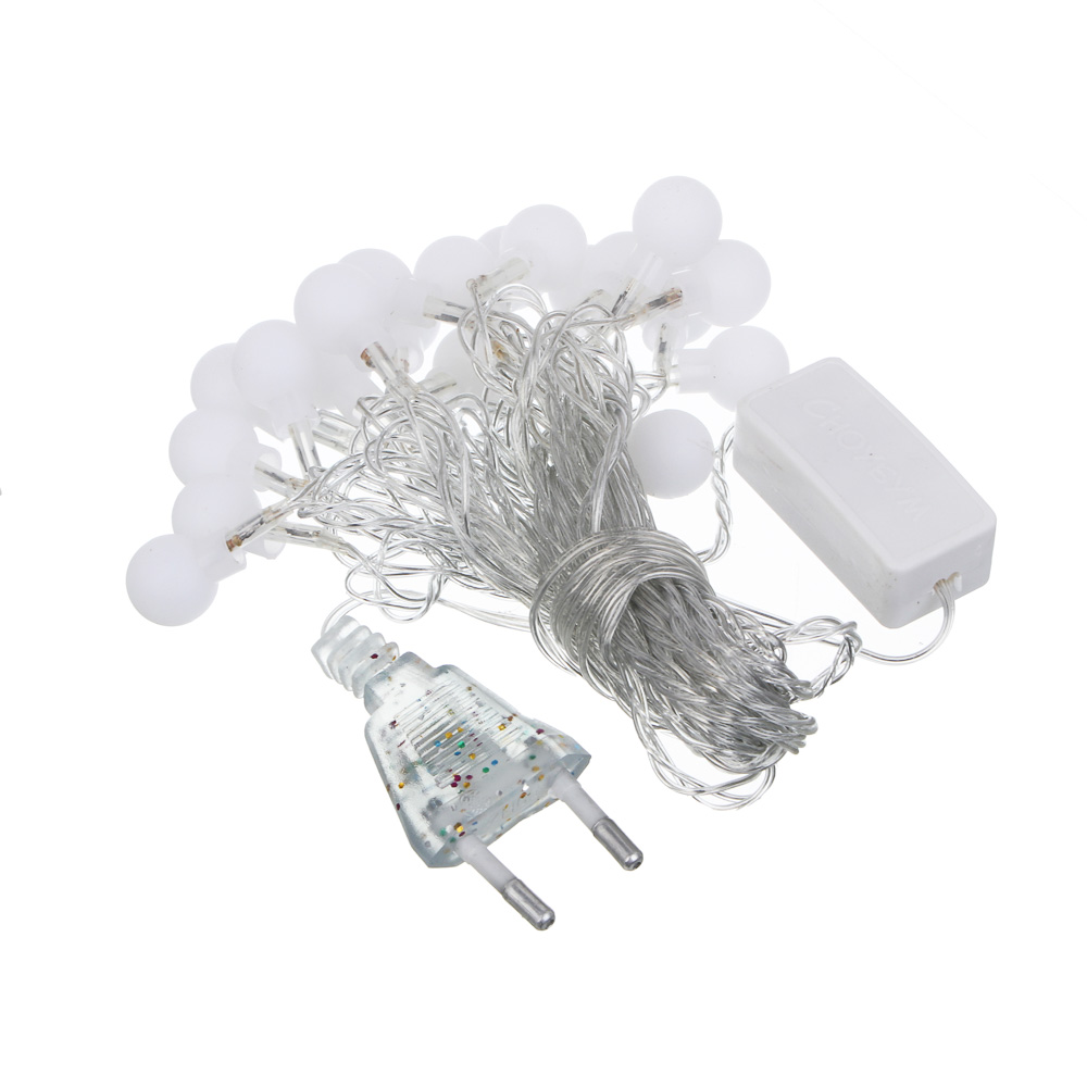 СНОУ БУМ Гирлянда эл. вьюн 4м, 20LED, шар 1,6см, мульти в диоде/RGRB, перелив, ПВХ прозрачный, 220В - #2