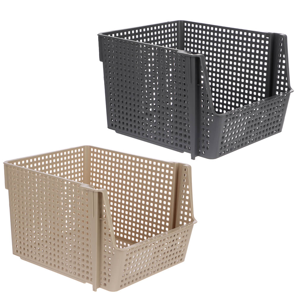 Корзинка для хранения Лофт10л штабелируемая серый, латте - #1