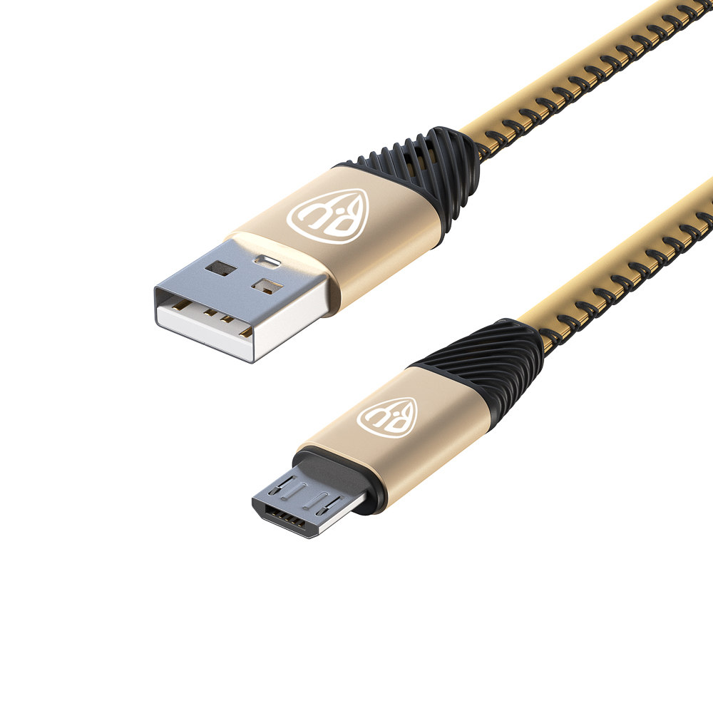 BY Кабель для зарядки Премиум Micro USB, 1м, 2А, кожаная оплётка, золотистый - #4