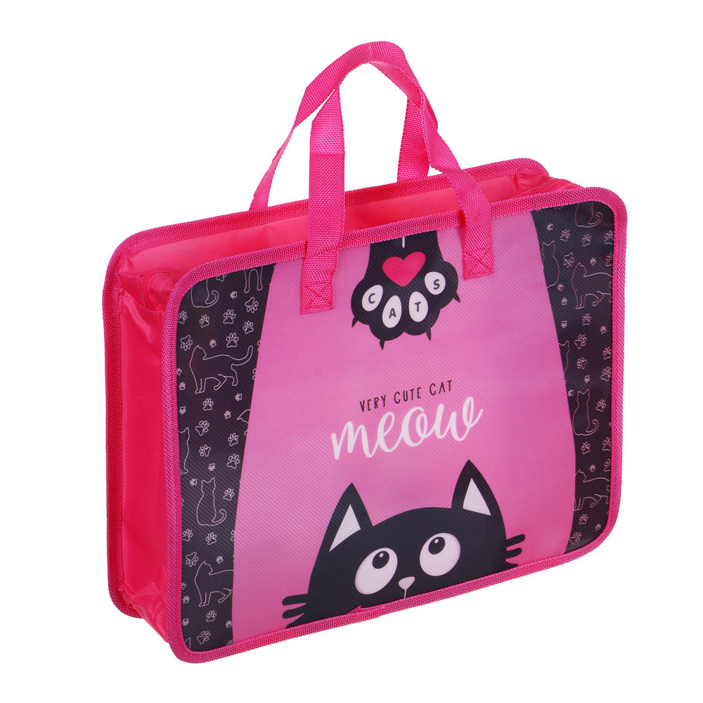 МИЛЫЙ КОТИК Папка для тетрадей 33,5x26см, для A4, расширение, молния сверху, ручки, пластик - #2