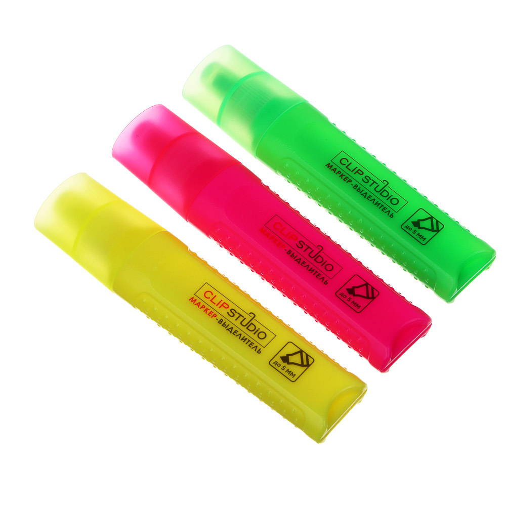 ClipStudio Набор маркеров-выделителей, 3 цвета, плоский корпус, скош. наконечник, ПВХ пенал - #1