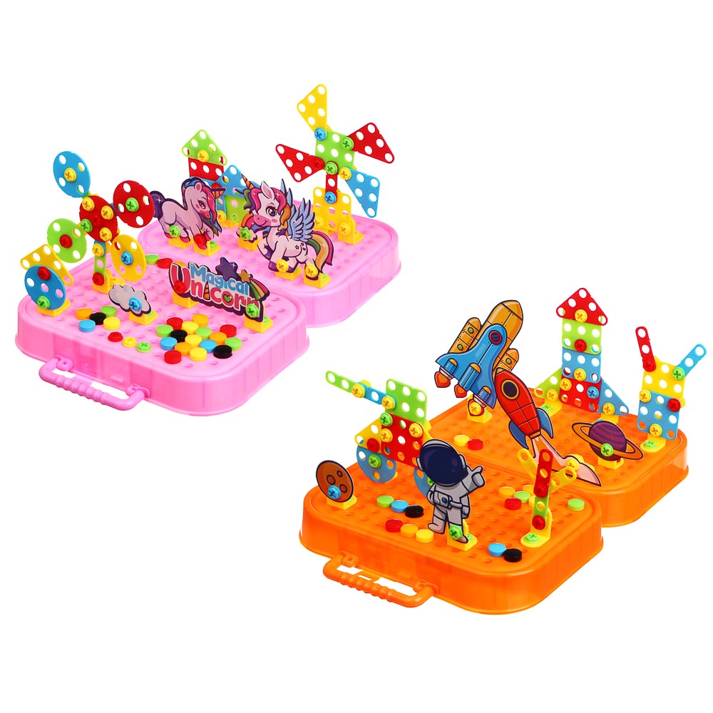 ИГРОЛЕНД Конструктор с шуруповёртом в чемоданчике "Шурупики", РР, ABS, 24,5х7,5х18,5см, 2 дизайна - #1