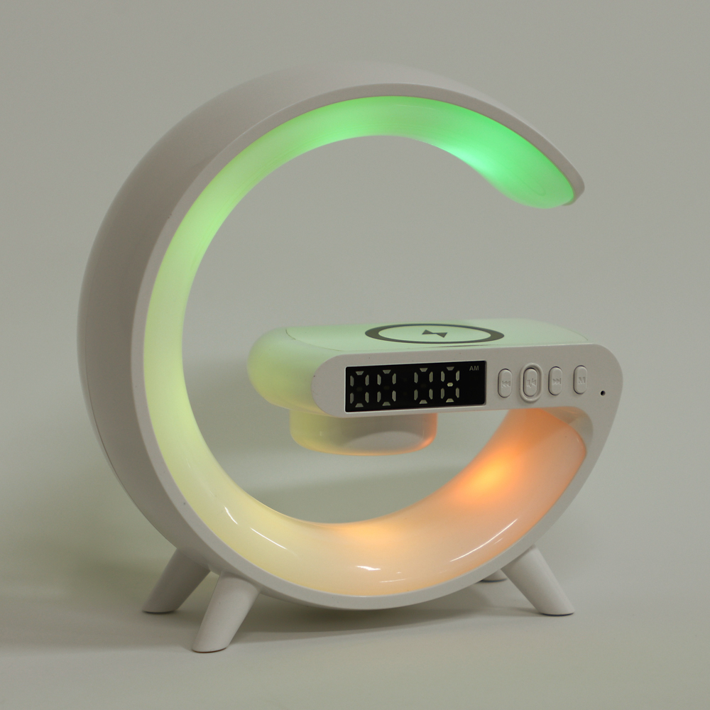 BY Светильник-ночник светодиодный Mун RGB 2Вт, Qi 5Вт, колонка 3Вт, часы, USB type-C 5В, белый - #7