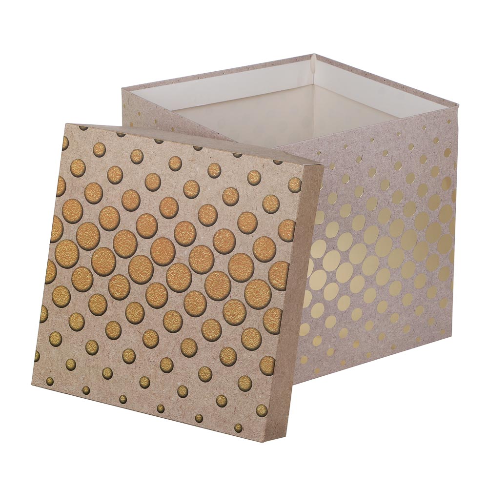 Коробка подарочная складная с лентой, бумага с фольгированным слоем, 22х22х22 см, круги, 4 цвета - #3