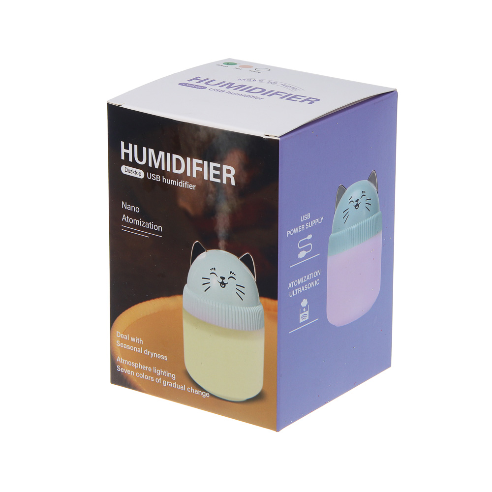 LEBEN Увлажнитель воздуха Котик, 220мл, подсветка, 11x8x8см, питание 5В/0.4А от USB, 2Вт - #9