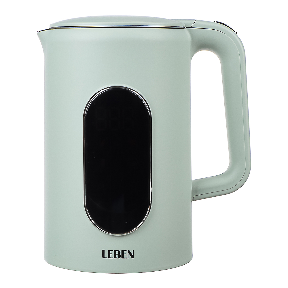 LEBEN Чайник электрический 1,7л двойные стенки пластик/нерж сталь, поддерж.температуры, оливк.и беж. - #22