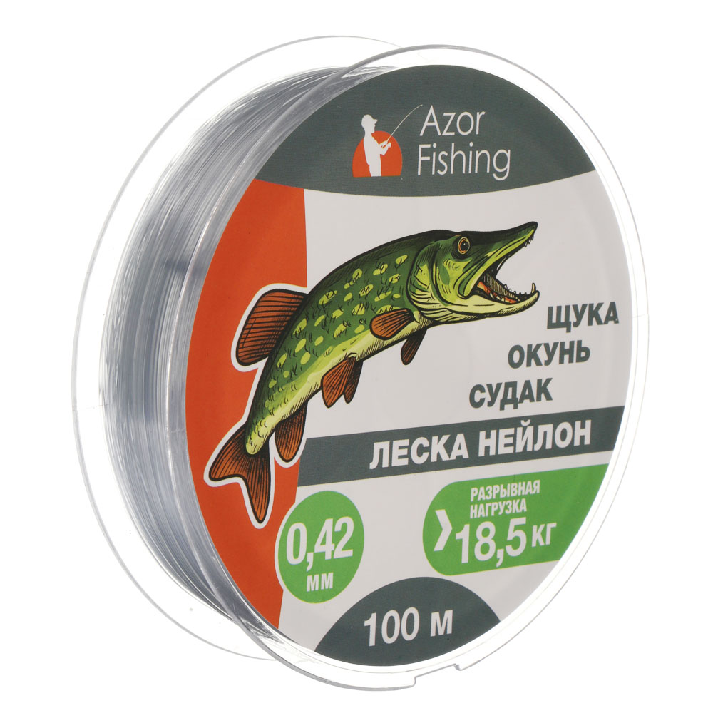 Леска "Щука, Окунь, Судак" тм AZOR FISHING, нейлон, 100м, 0,42мм, 18,5кг, серая - #1