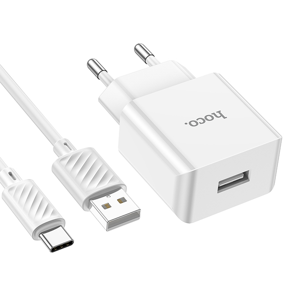 hoco. Комплект зарядное устройство с кабелем модель C106A, USB-A 10.5W, каб Type-C 1м, цвет: белый - #5