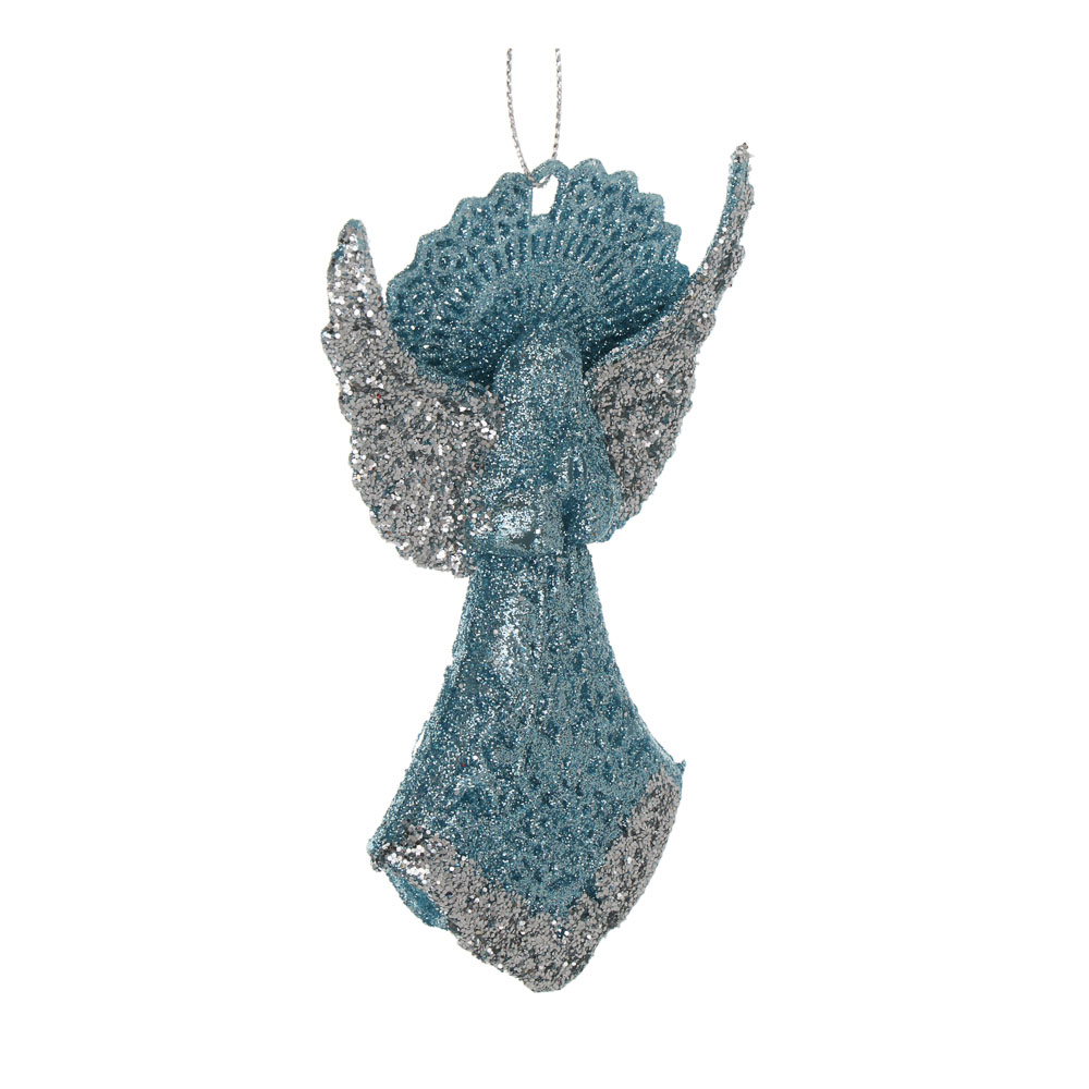 СНОУ БУМ Подвеска декоративная "Ангел" 13 см, пластик, глиттер, голубой - #2