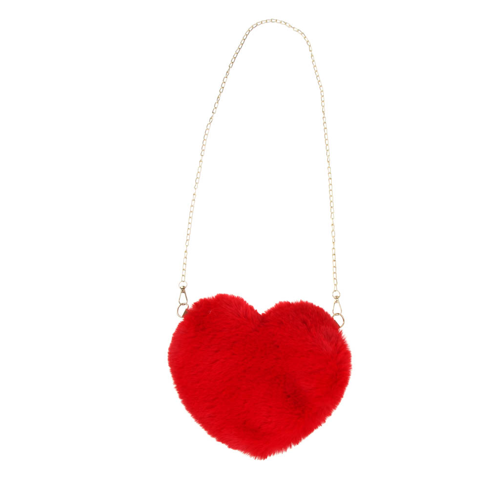 Сумочка мягкая в виде сердца, с цепочкой, полиэстер, 26x22 см, 2 цвета, красный, розовый - #13