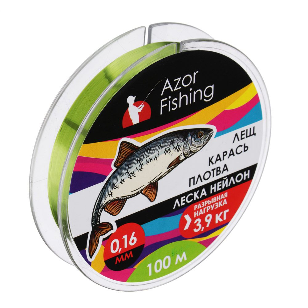Леска AZOR FISHING "Карась, Плотва" нейлон, 100м, 0,16мм, зеленая, разрывная нагрузка 3,9 кг - #1