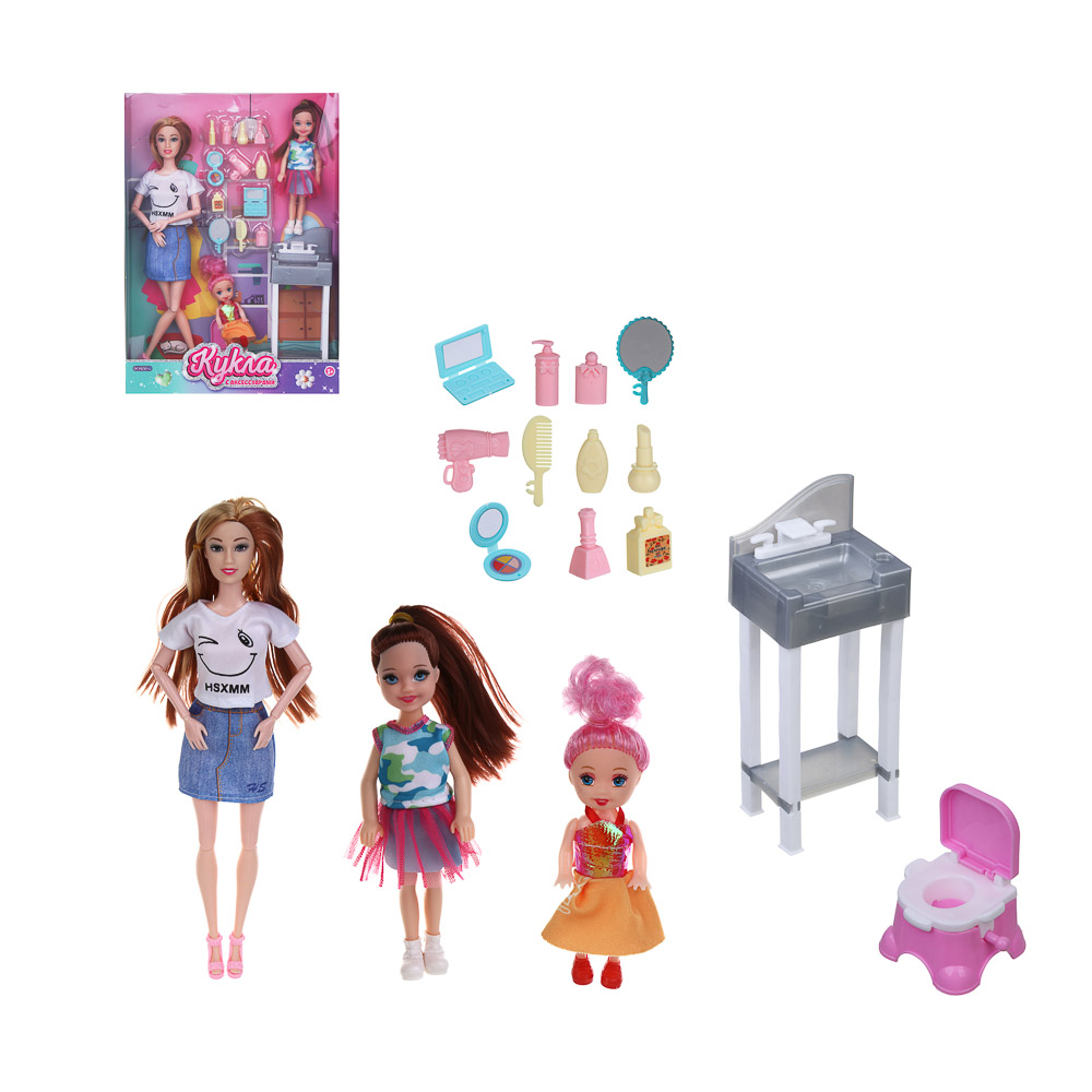 ИГРОЛЕНД Кукла шарнирная 28 см с дочками и акс., PVC, ABS, полиэстер, 23х6х32 см - #1