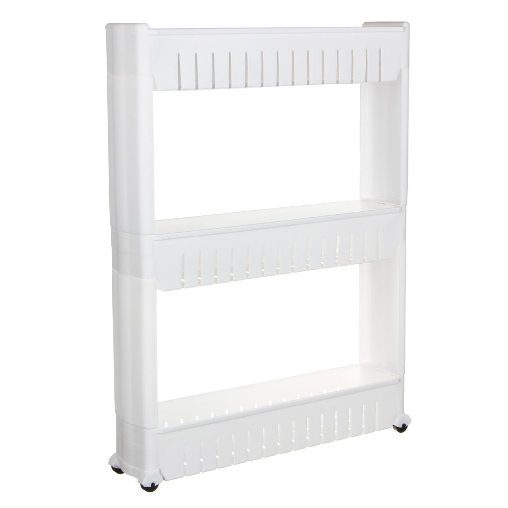 VETTA Этажерка узкая напольная на колесиках, 54х12х72см,3 полки с бортиками, пластик, белая - #2