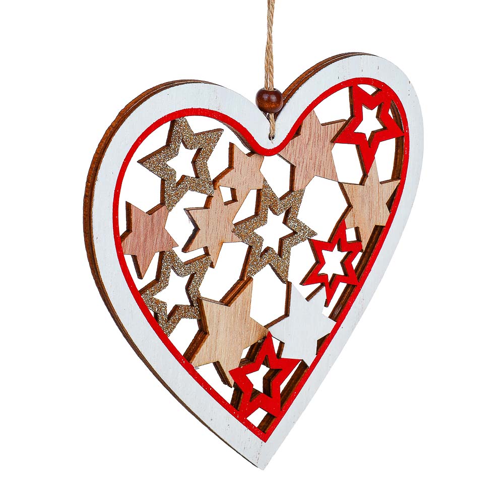 СНОУ БУМ Сувенир - подвеска в виде сердца, 16x17 см, дерево, 2 цвета - #3