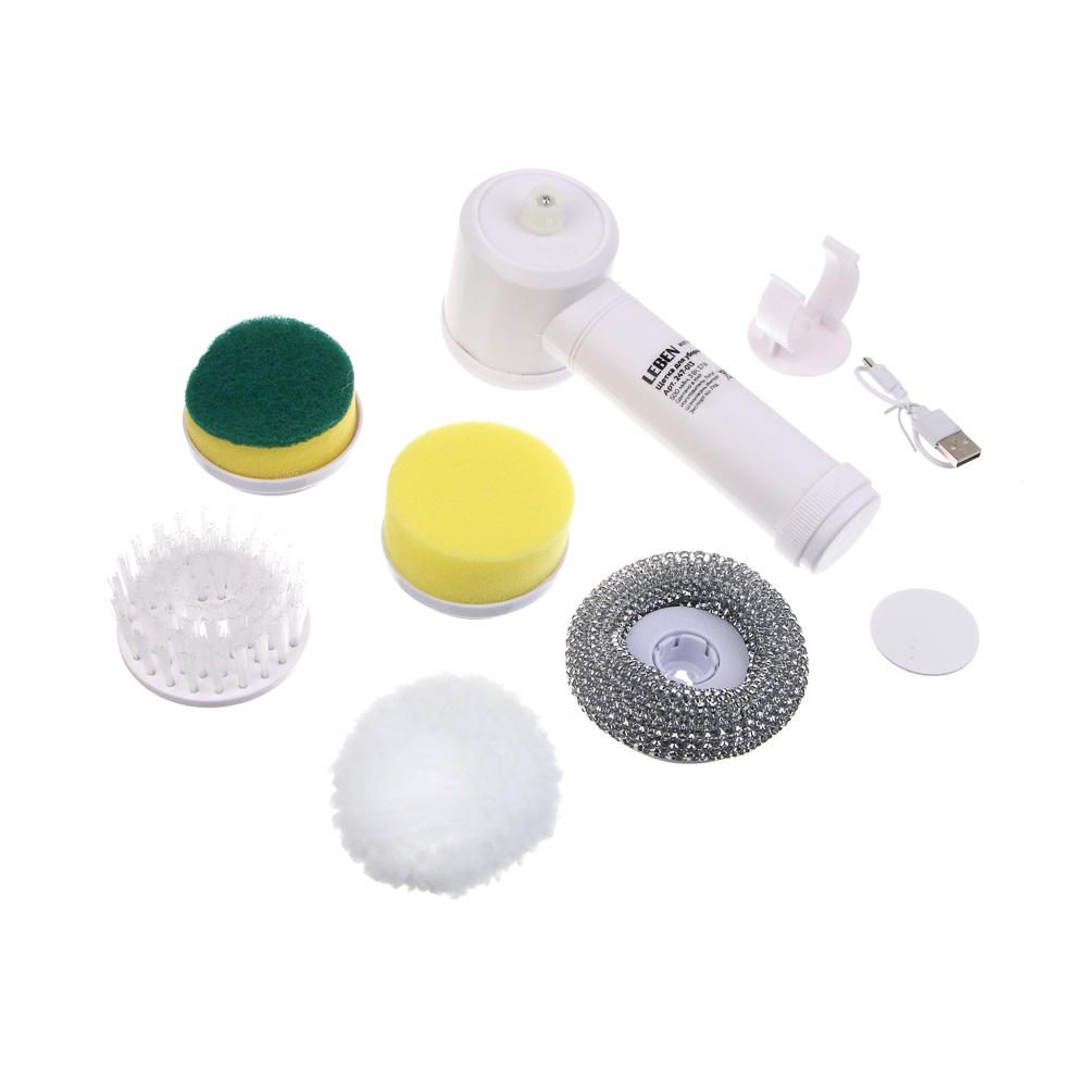 LEBEN Электрическая щетка для уборки, 5 насадок, 500 мАч, пластик, белый - #3