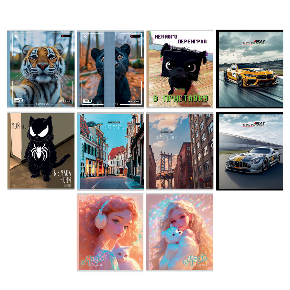 Тетрадь 48 л., А5, в клетку, БЕЛЫЕ ЛИСТЫ, обложка картон, скрепка, ВД-лак - #1