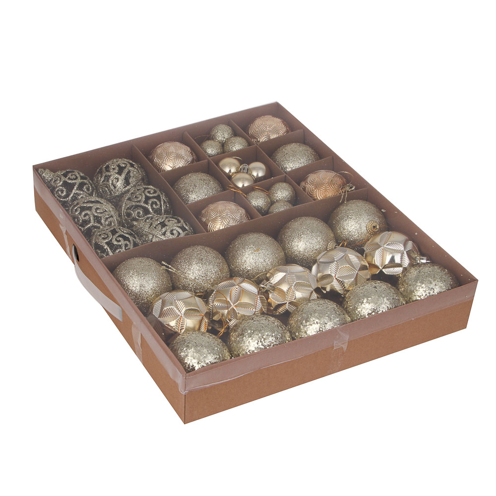 СНОУ БУМ Набор шаров и украшений 48 шт, 6см, золото - #3