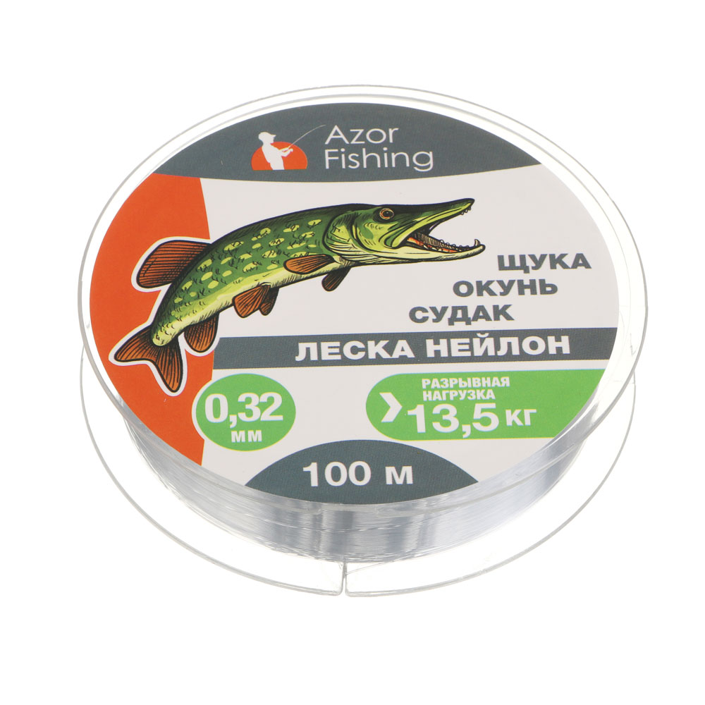 Леска "Щука, Окунь, Судак" тм AZOR FISHING, нейлон, 100м, 0,32мм, 13,5кг, серая - #2
