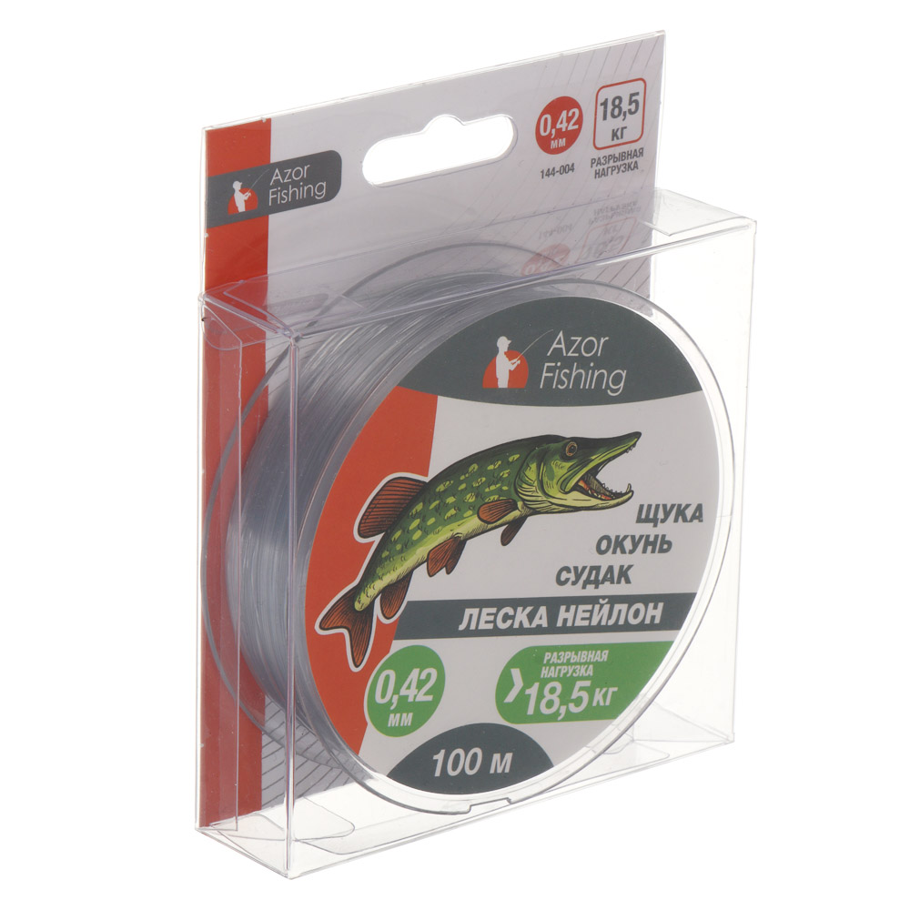 Леска "Щука, Окунь, Судак" тм AZOR FISHING, нейлон, 100м, 0,42мм, 18,5кг, серая - #5