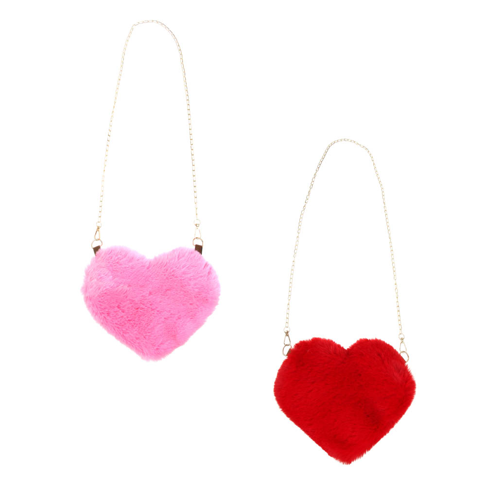 Сумочка мягкая в виде сердца, с цепочкой, полиэстер, 26x22 см, 2 цвета, красный, розовый - #1