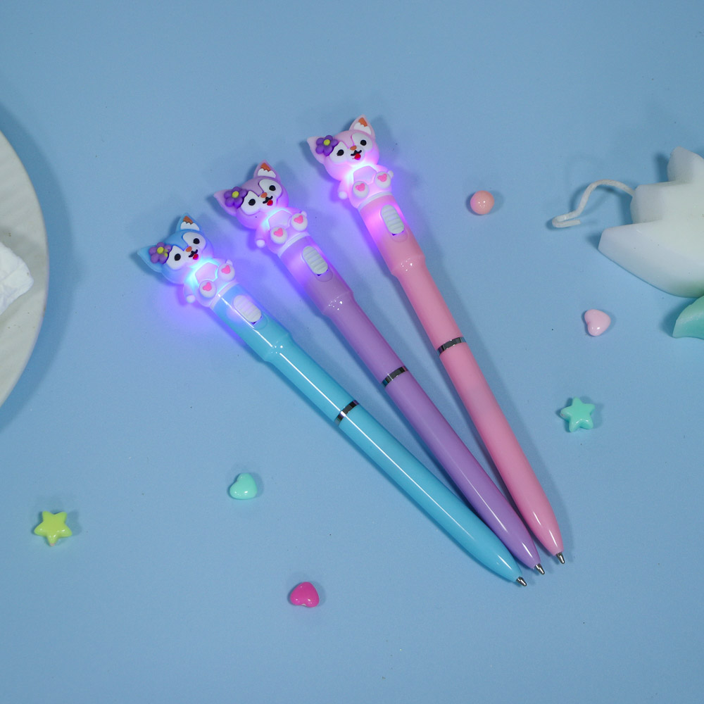 Ручка шариковая синяя 0,7мм, с LED подсветкой "Лисички", 3 вида - #6