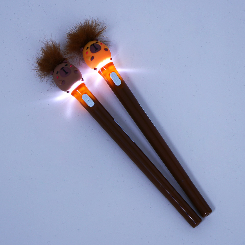 Ручка шариковая синяя с подсветкой и фигуркой "Капибара", 2 дизайна, шоу-бокс - #5