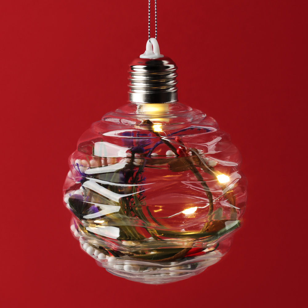 СНОУ БУМ Подвеска 10см прозрачная с декором внутри, шар, звезда, LED, 2 вида - #8