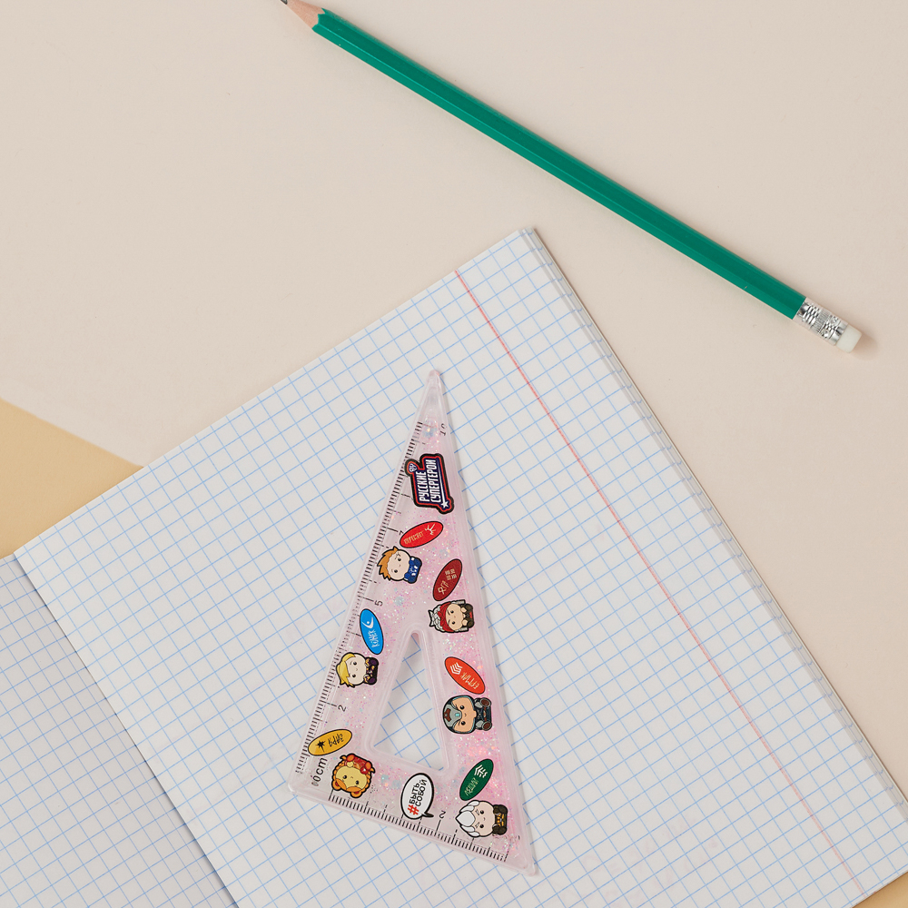 BY Русские Супергерои Угольник 10см, 30/60 градусов, принт, подвижные блестки в геле, "Кавай", 3 цв. - #17