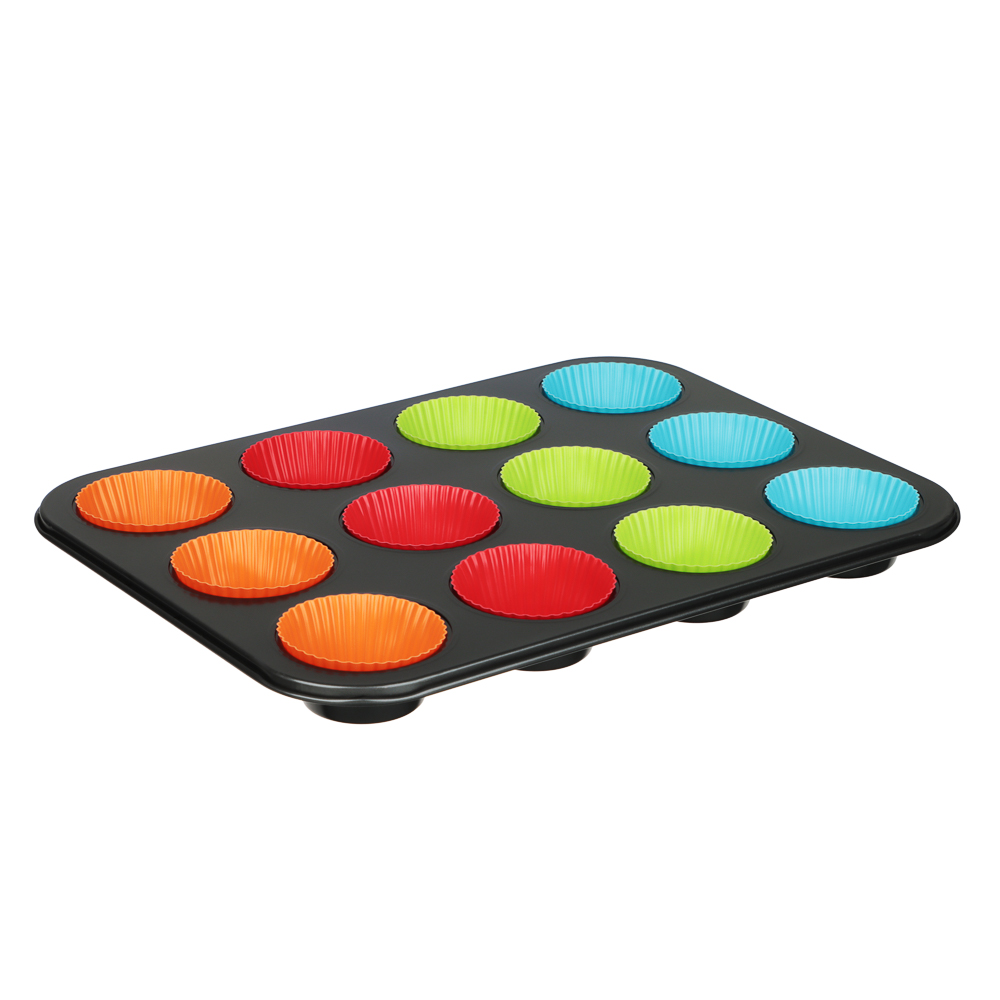 VETTA Форма для выпечки 12 ячеек с силиконовыми формами, 35,2х26,5х2,7см, угл.сталь, антипригарное п - #1