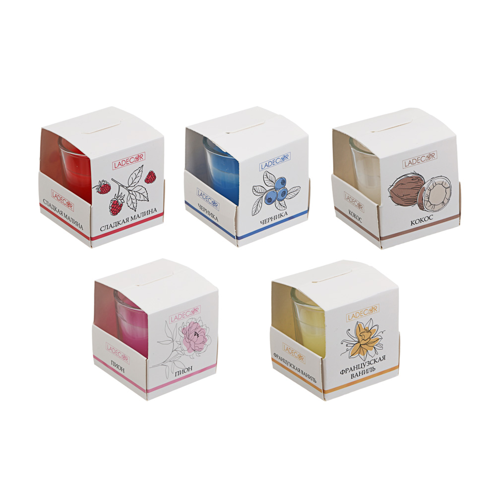 LADECOR Свеча ароматическая в стеклянном подсвечнике, в подарочной коробке, 4,5x4,5 см, 6 видов. - #6