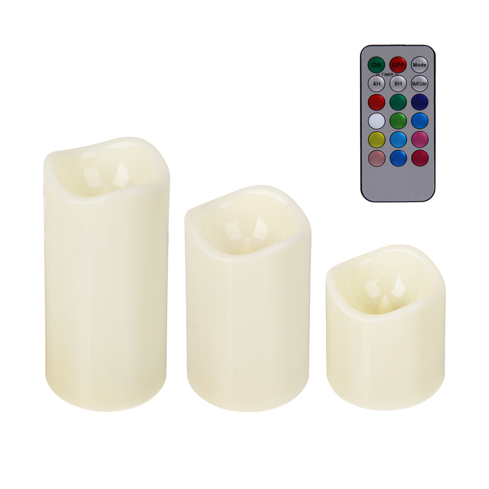 СНОУ БУМ Набор 3шт, светильник декор.LED в виде свечи,7,5х7,5/11,5/15см,PP,3хAАА,13 режимов,пульт ДУ - #1