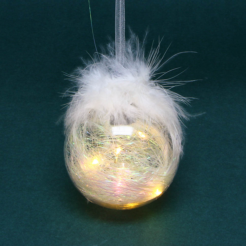 Шар новогодний Сноубум с перьями и подсветкой LED, 8 см - #2