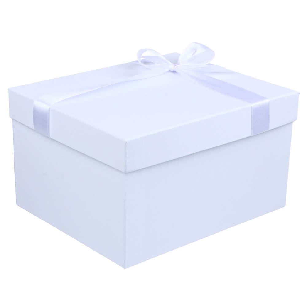 Коробка подарочная с бантом белая, 23x19x13 см - #1
