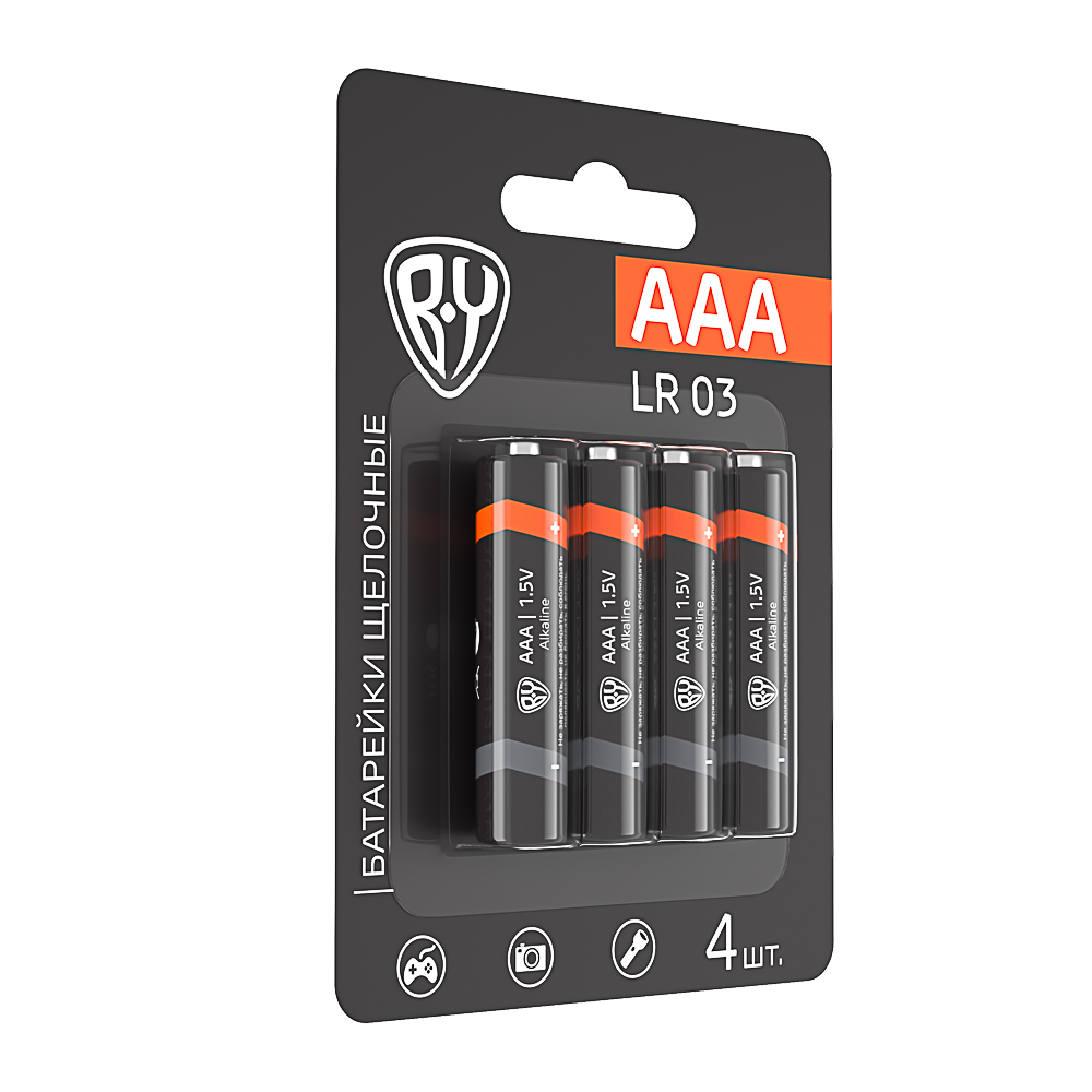BY Батарейки AAA (LR03) 4шт в блистере, щелочные 1.5V, высокой ёмкости - #2