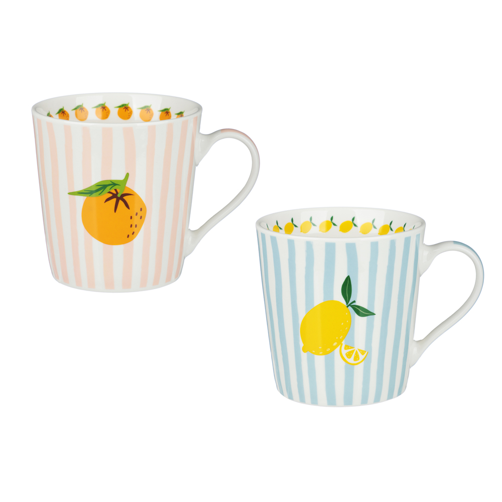 Кружка Фрукты в полоску тм MILLIMI, 330мл, 2 дизайна, фарфор - #1